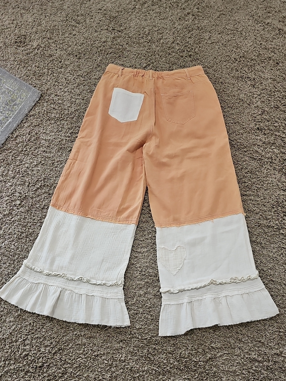 NWOT POL Peach and Cream Wide-Leg Colorblock Pants Large 100% Cotton - Picture 8 of 9